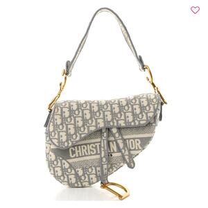 Christian Dior Gray Oblique Embroidered Saddle Bag Medium